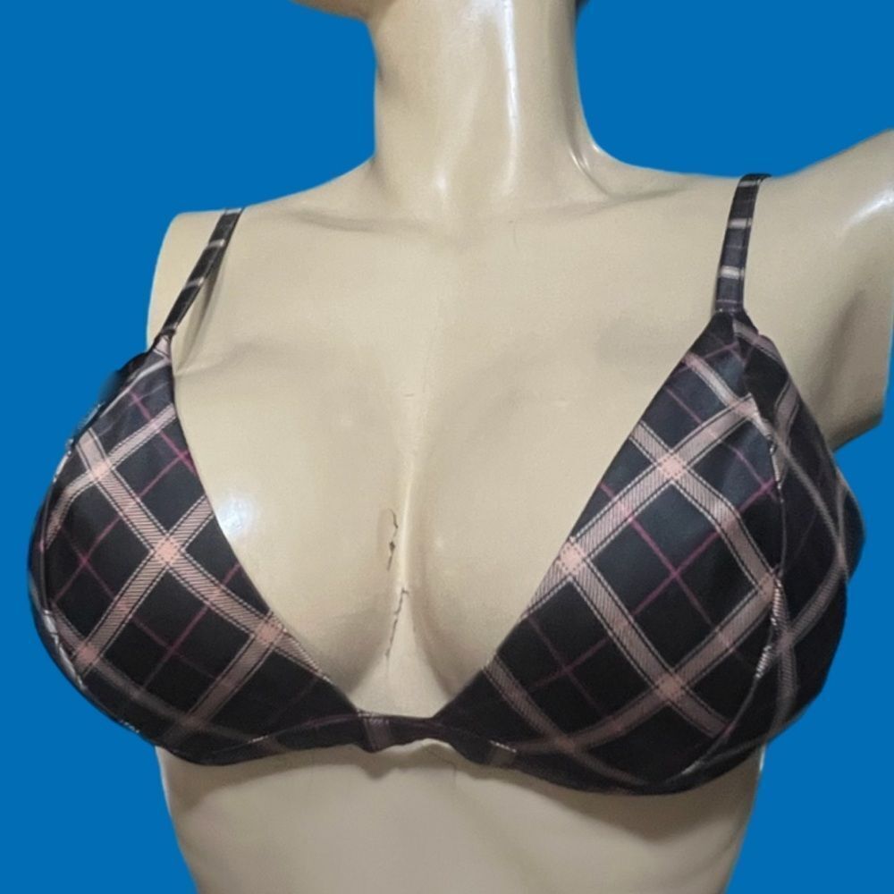 Victoria’s Secret LUXE Supersoft Satin triangle bralette bra plaid Xlarge